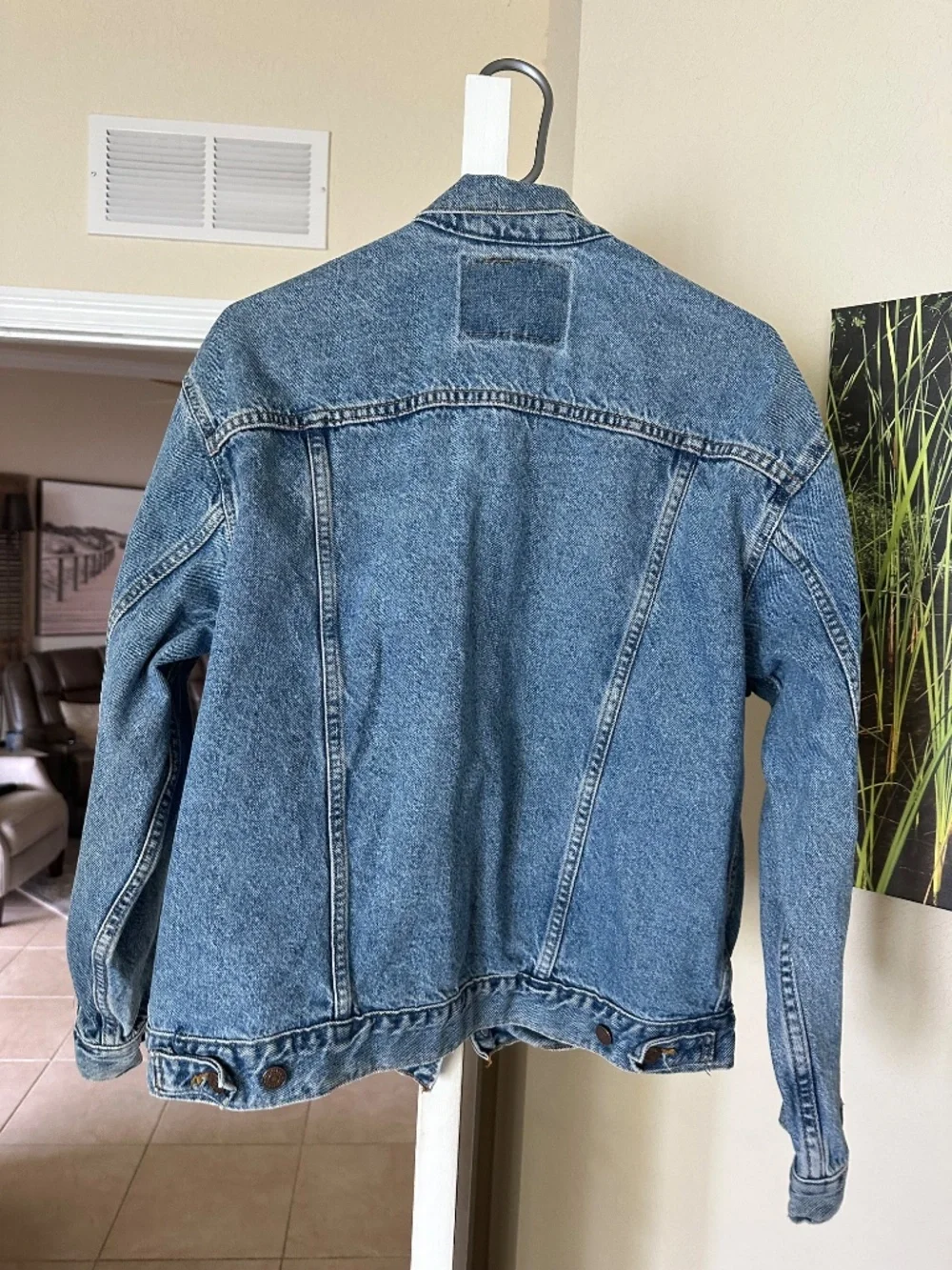 Vintage 90s Levi's 57510-0214 Denim Trucker Jacket USA Made XL 20 Red Tab